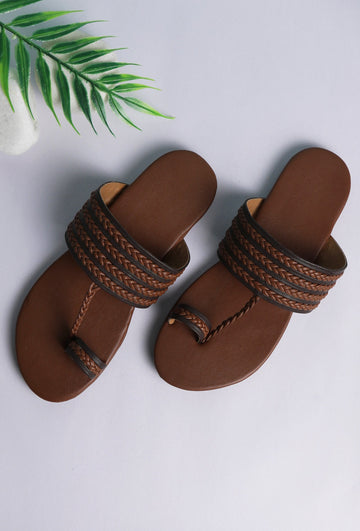 Caramel Brown Cruelty-Free Leather Kolhapuri Sandals
